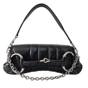 Gucci Large Horsebit Chain Shoulder Bag Vertical Quilted Leather Black